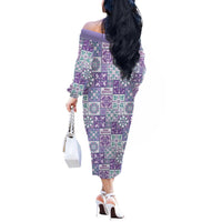 Mele Kalikimaka Hawaii Christmas Off The Shoulder Long Sleeve Dress Poni Seamless Floral Motif - Polynesian Pride