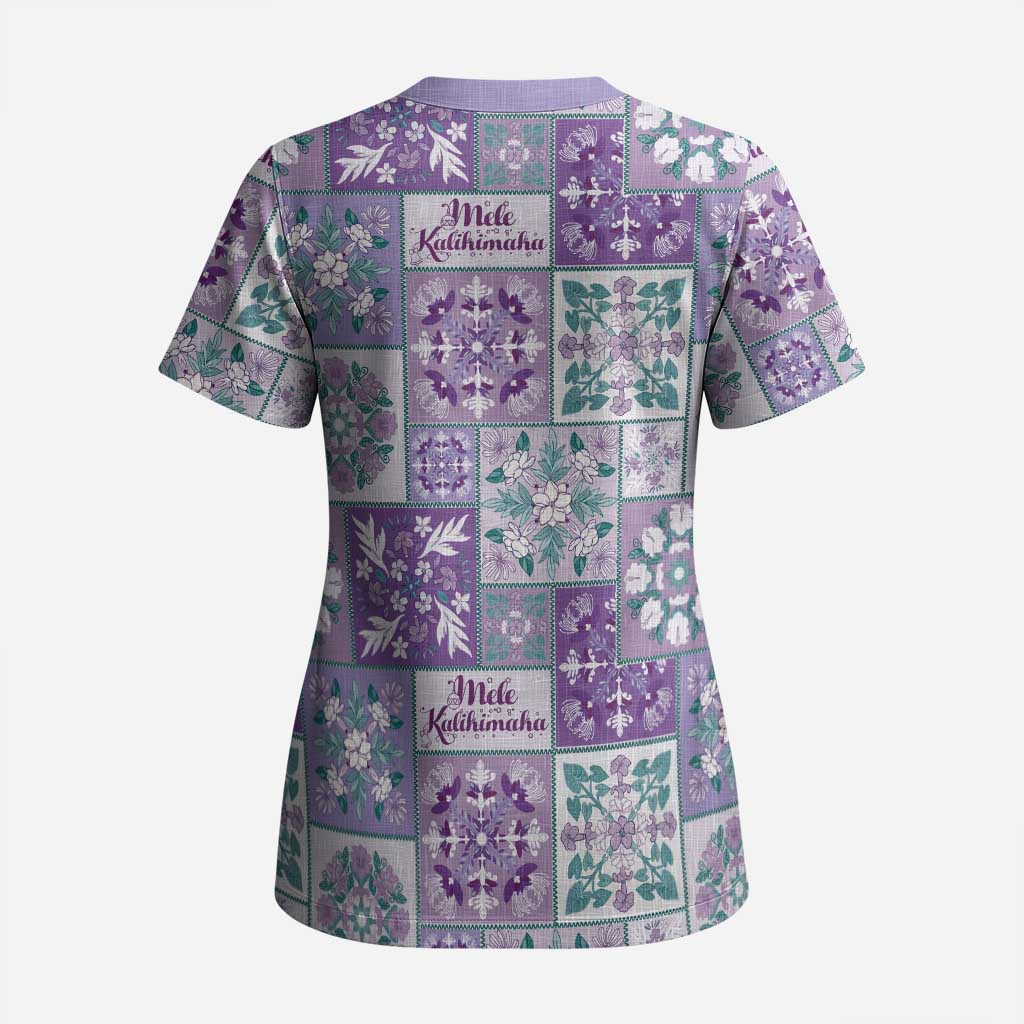 Mele Kalikimaka Hawaii Christmas Scrub Top Poni Seamless Floral Motif - Polynesian Pride