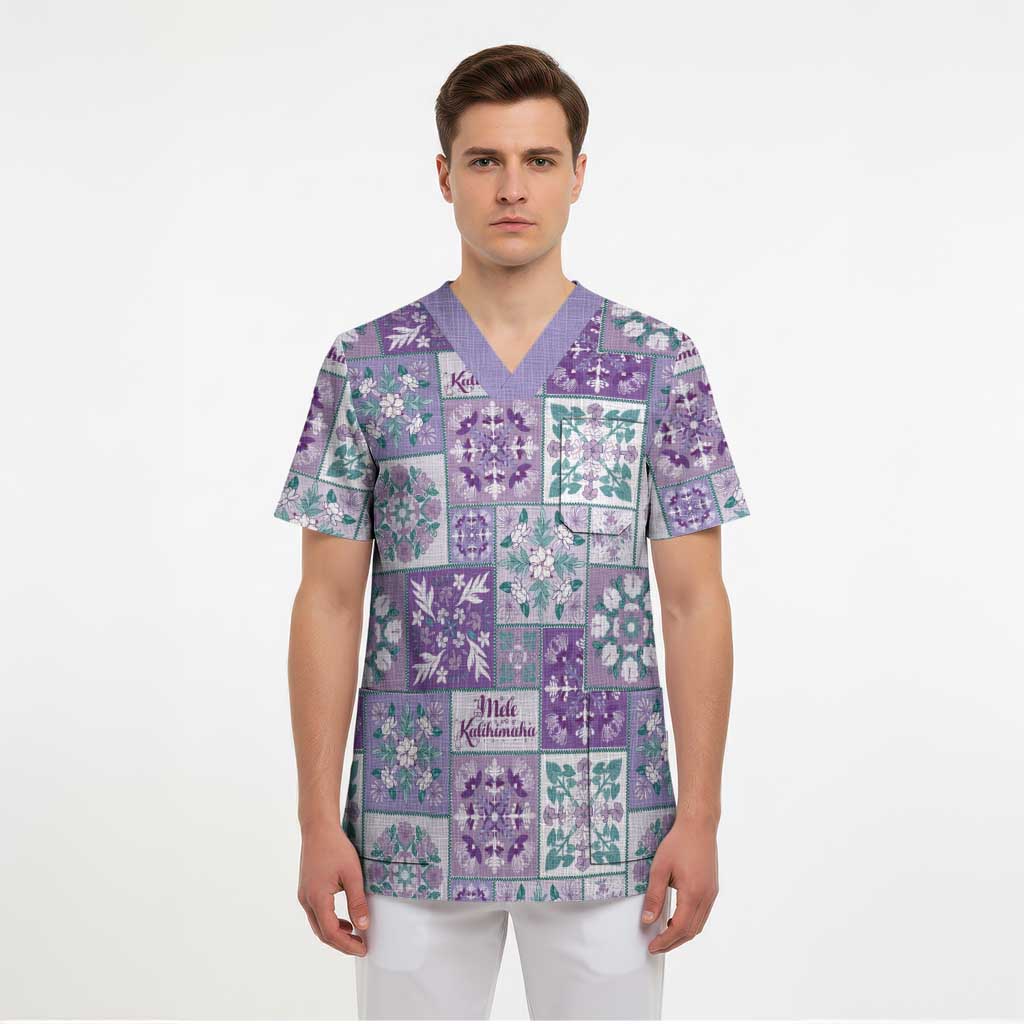 Mele Kalikimaka Hawaii Christmas Scrub Top Poni Seamless Floral Motif - Polynesian Pride