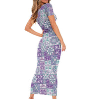 Mele Kalikimaka Hawaii Christmas Short Sleeve Bodycon Dress Poni Seamless Floral Motif - Polynesian Pride