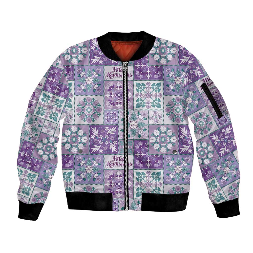 Mele Kalikimaka Hawaii Christmas Sleeve Zip Bomber Jacket Poni Seamless Floral Motif - Polynesian Pride