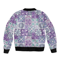 Mele Kalikimaka Hawaii Christmas Sleeve Zip Bomber Jacket Poni Seamless Floral Motif - Polynesian Pride