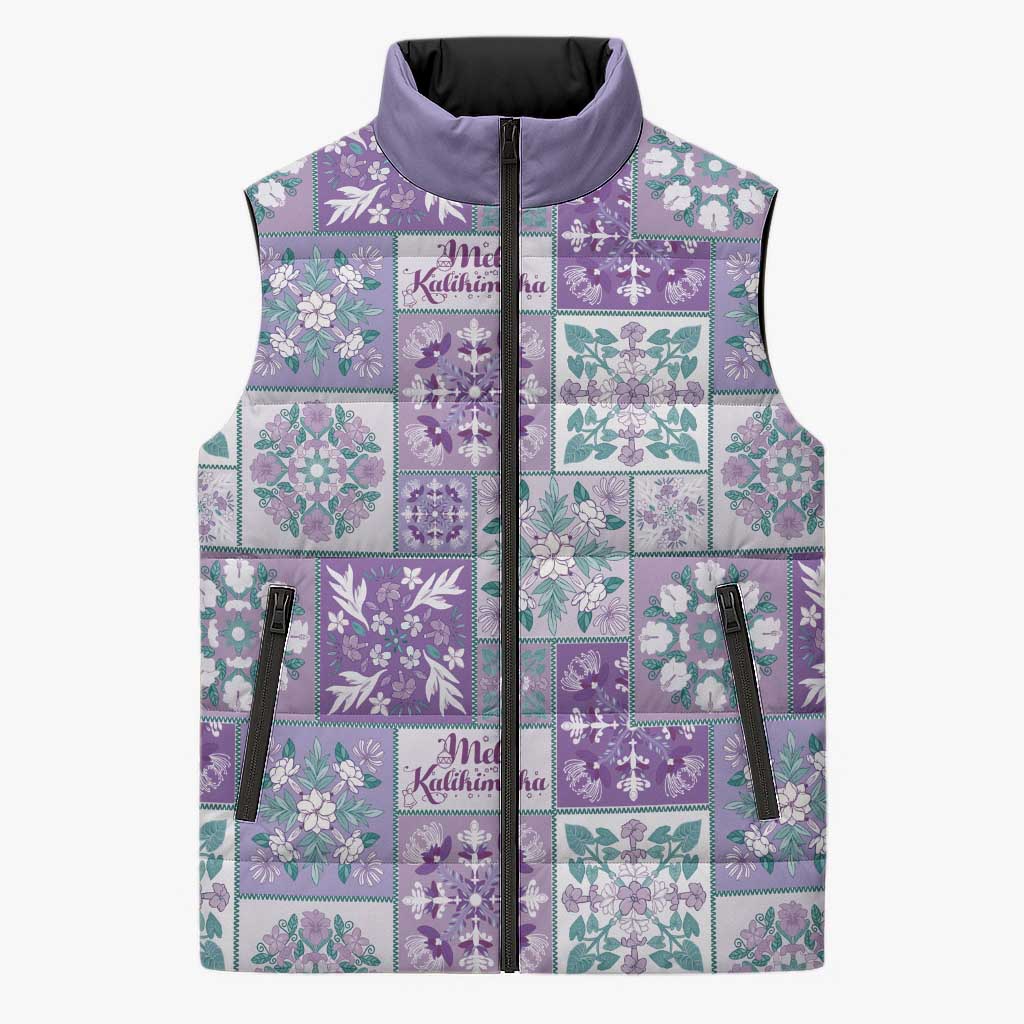 Mele Kalikimaka Hawaii Christmas Sleeveless Puffer Jacket Poni Seamless Floral Motif - Polynesian Pride