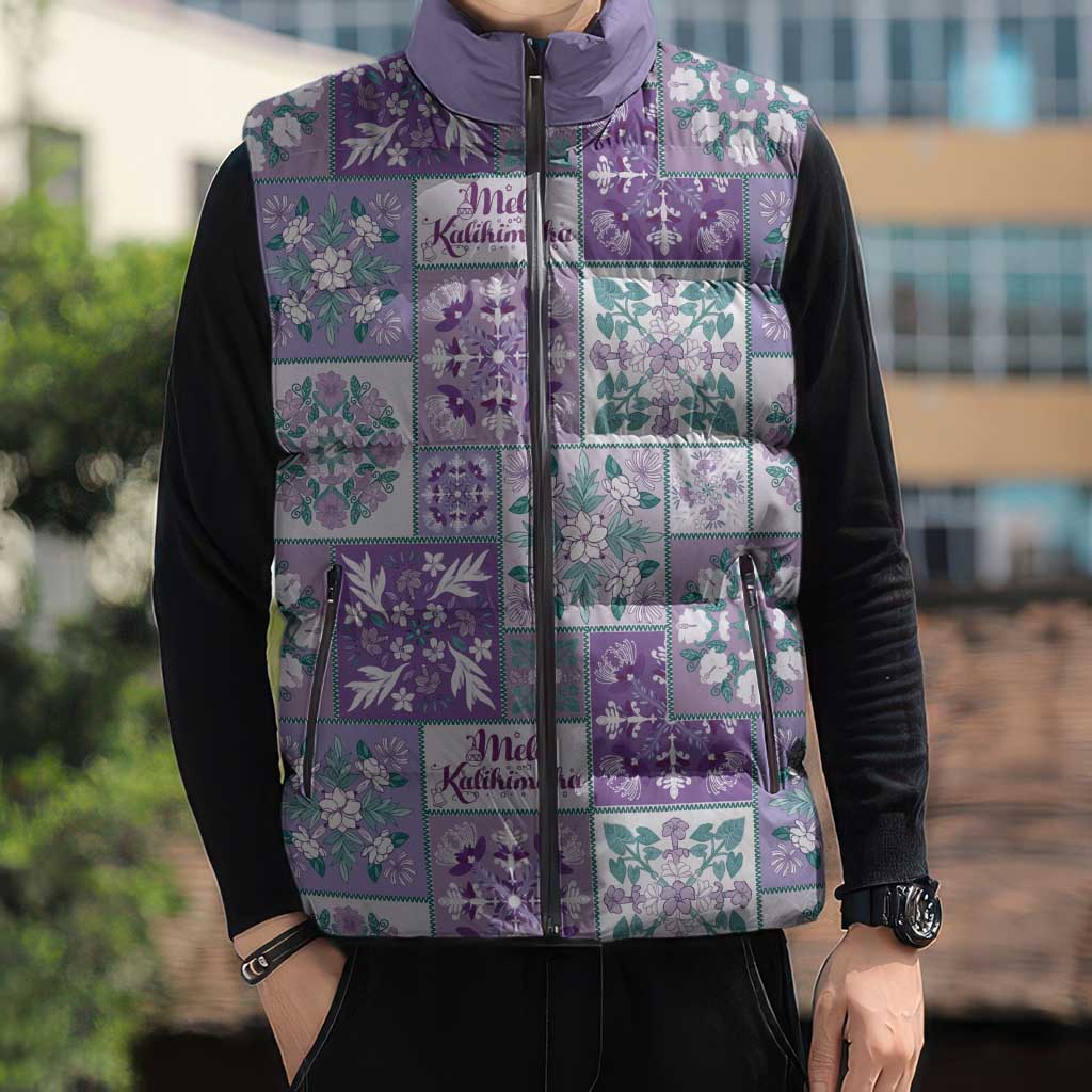 Mele Kalikimaka Hawaii Christmas Sleeveless Puffer Jacket Poni Seamless Floral Motif - Polynesian Pride