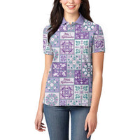 Mele Kalikimaka Hawaii Christmas Women Polo Shirt Poni Seamless Floral Motif - Polynesian Pride
