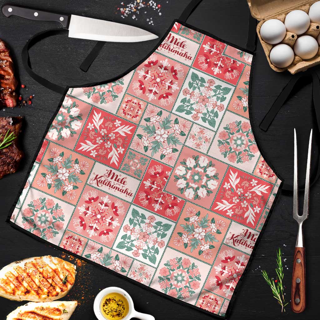 Mele Kalikimaka Hawaii Christmas Apron Ulaula Seamless Floral Motif - Polynesian Pride
