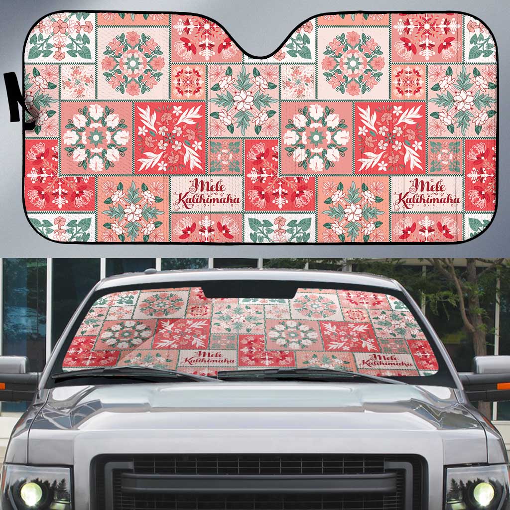 Mele Kalikimaka Hawaii Christmas Auto Sun Shade Ulaula Seamless Floral Motif - Polynesian Pride