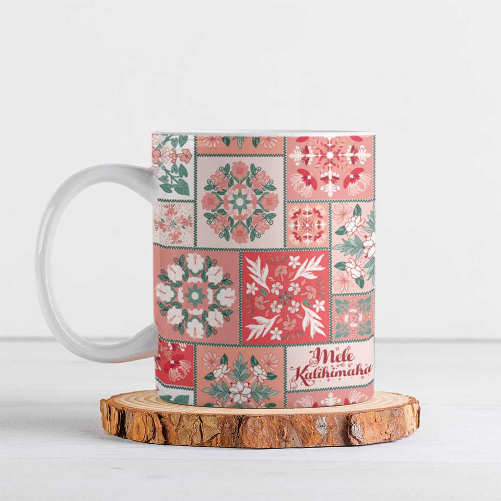 Mele Kalikimaka Hawaii Christmas Ceramic Mug Ulaula Seamless Floral Motif - Polynesian Pride