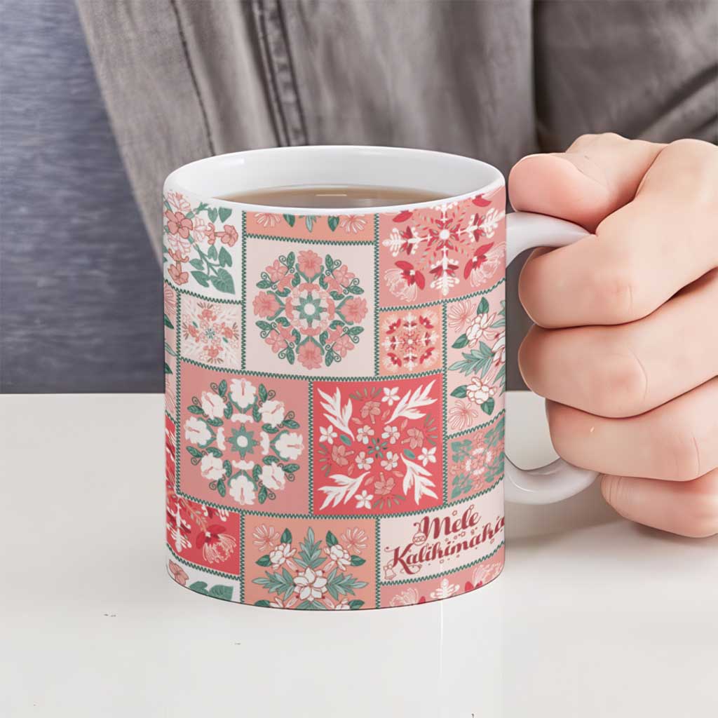 Mele Kalikimaka Hawaii Christmas Ceramic Mug Ulaula Seamless Floral Motif - Polynesian Pride