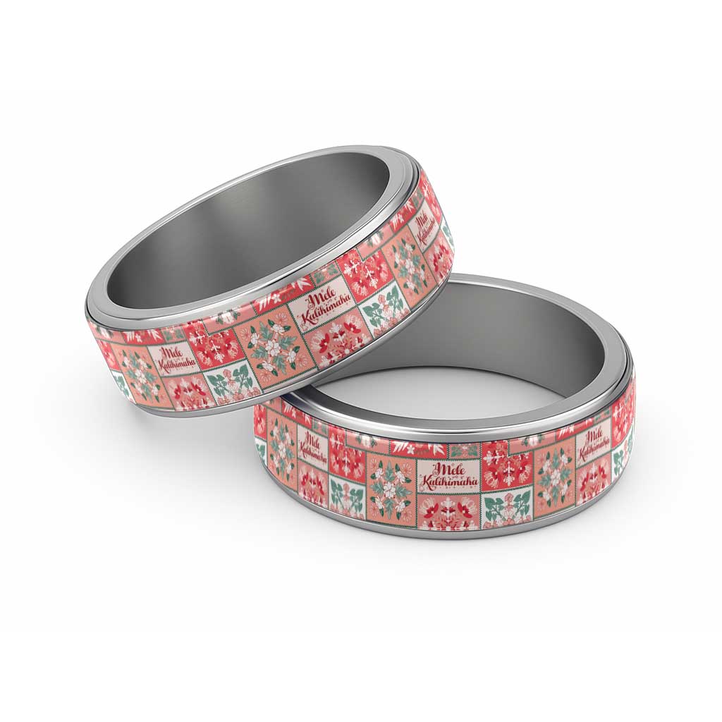 Mele Kalikimaka Hawaii Christmas Classic Ring Ulaula Seamless Floral Motif LT9 Sliver Red - Polynesian Pride