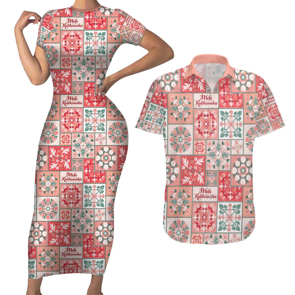 Mele Kalikimaka Hawaii Christmas Couples Matching Short Sleeve Bodycon Dress and Hawaiian Shirt Ulaula Seamless Floral Motif LT9 Red - Polynesian Pride