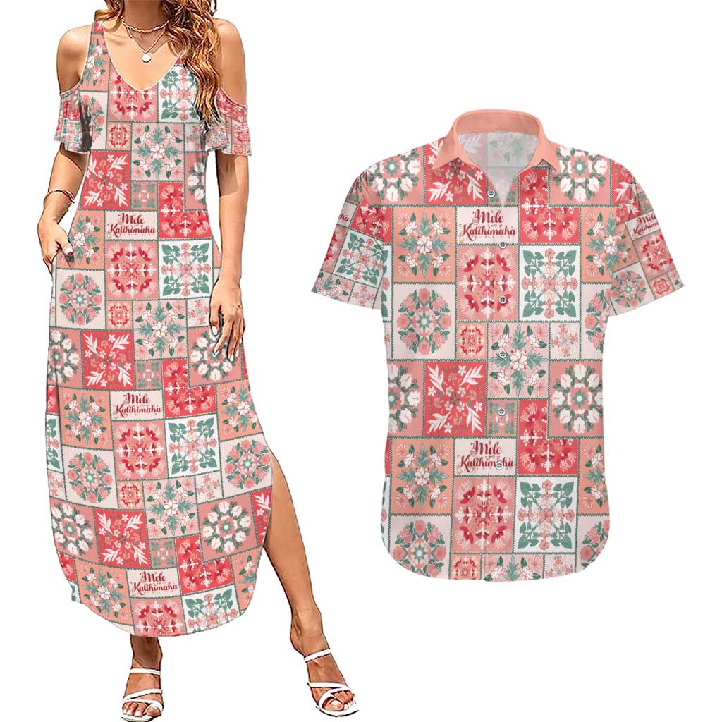 Mele Kalikimaka Hawaii Christmas Couples Matching Summer Maxi Dress and Hawaiian Shirt Ulaula Seamless Floral Motif - Polynesian Pride