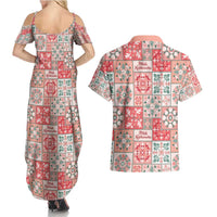 Mele Kalikimaka Hawaii Christmas Couples Matching Summer Maxi Dress and Hawaiian Shirt Ulaula Seamless Floral Motif LT9 - Polynesian Pride