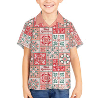 Mele Kalikimaka Hawaii Christmas Family Matching Long Sleeve Bodycon Dress and Hawaiian Shirt Ulaula Seamless Floral Motif LT9 Son's Shirt Red - Polynesian Pride