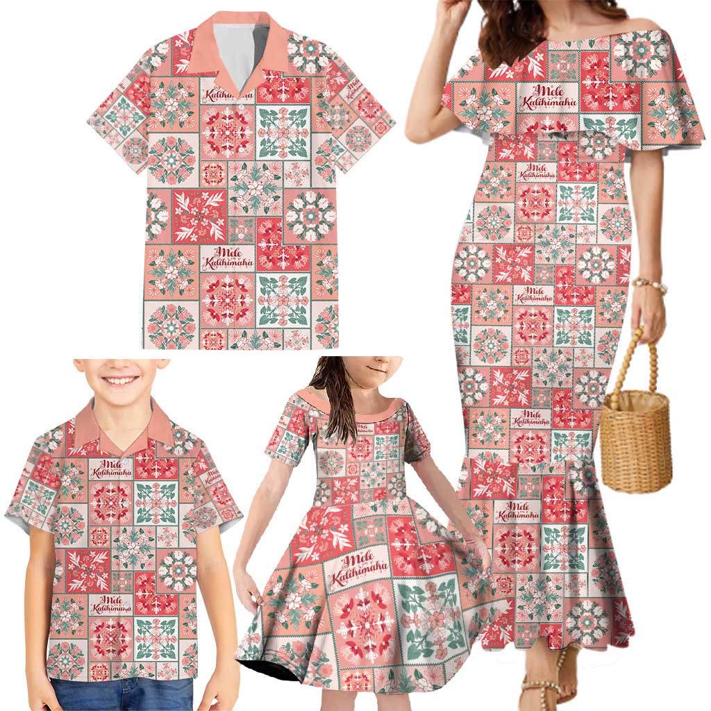 Mele Kalikimaka Hawaii Christmas Family Matching Mermaid Dress and Hawaiian Shirt Ulaula Seamless Floral Motif LT9 - Polynesian Pride