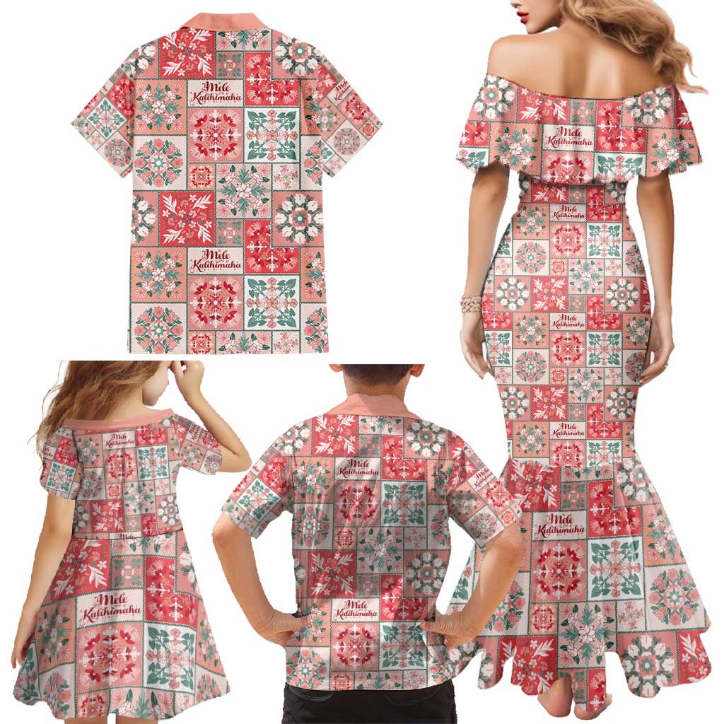 Mele Kalikimaka Hawaii Christmas Family Matching Mermaid Dress and Hawaiian Shirt Ulaula Seamless Floral Motif LT9 - Polynesian Pride