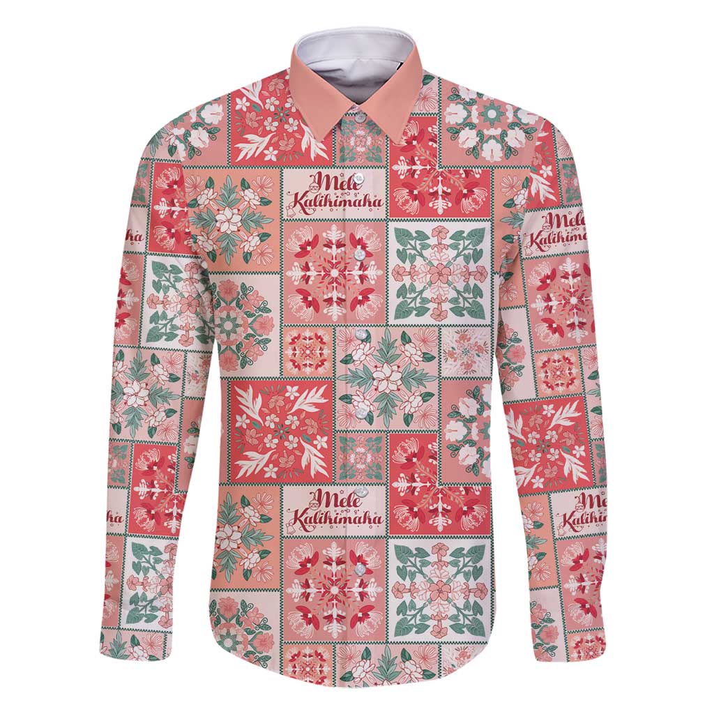 Mele Kalikimaka Hawaii Christmas Family Matching Mermaid Dress and Hawaiian Shirt Ulaula Seamless Floral Motif LT9 Dad's Shirt - Long Sleeve Red - Polynesian Pride