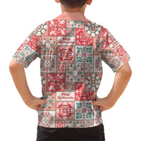 Mele Kalikimaka Hawaii Christmas Family Matching Off Shoulder Maxi Dress and Hawaiian Shirt Ulaula Seamless Floral Motif - Polynesian Pride