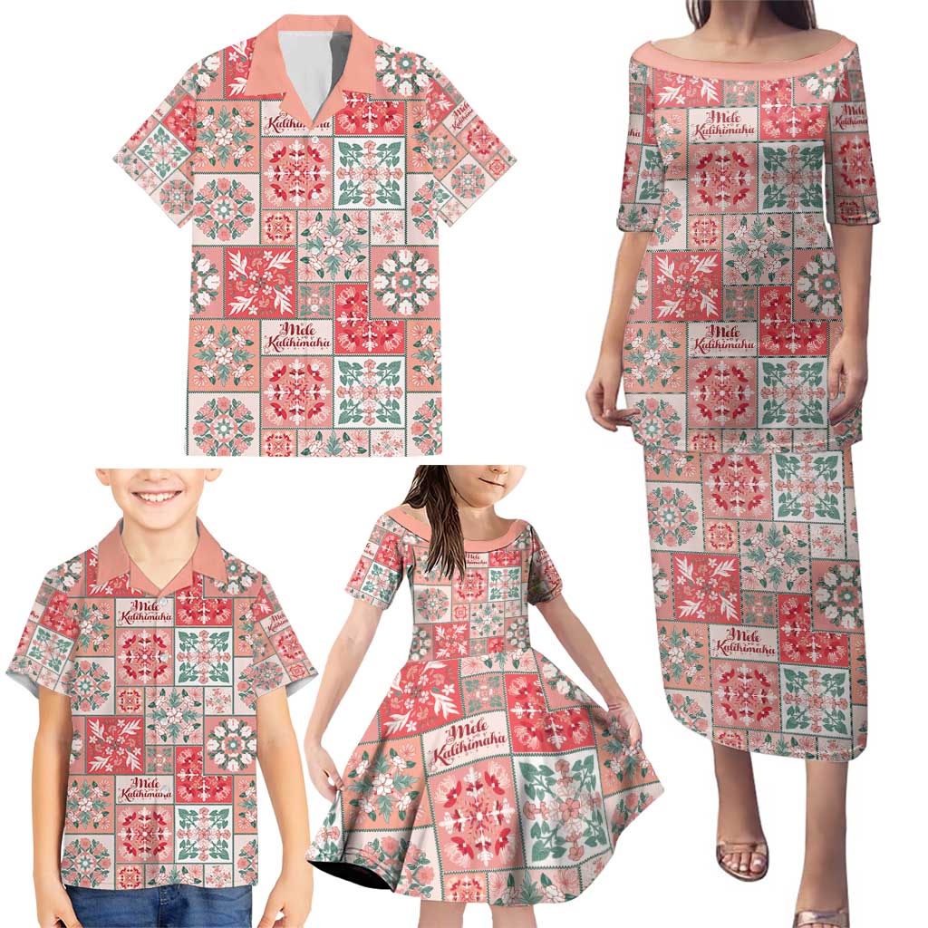 Mele Kalikimaka Hawaii Christmas Family Matching Puletasi and Hawaiian Shirt Ulaula Seamless Floral Motif - Polynesian Pride