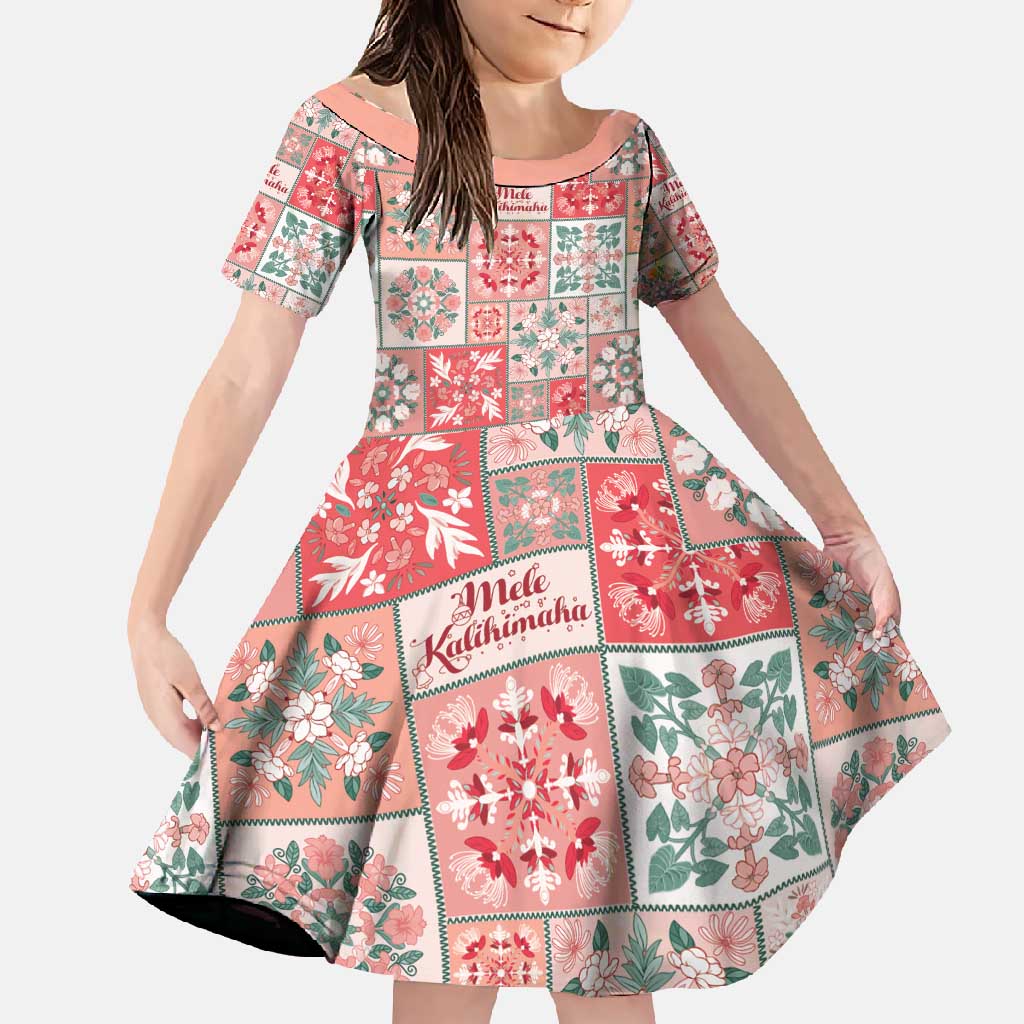 Mele Kalikimaka Hawaii Christmas Family Matching Short Sleeve Bodycon Dress and Hawaiian Shirt Ulaula Seamless Floral Motif LT9 Daughter's Dress Red - Polynesian Pride