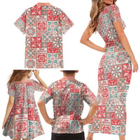 Mele Kalikimaka Hawaii Christmas Family Matching Short Sleeve Bodycon Dress and Hawaiian Shirt Ulaula Seamless Floral Motif LT9 - Polynesian Pride