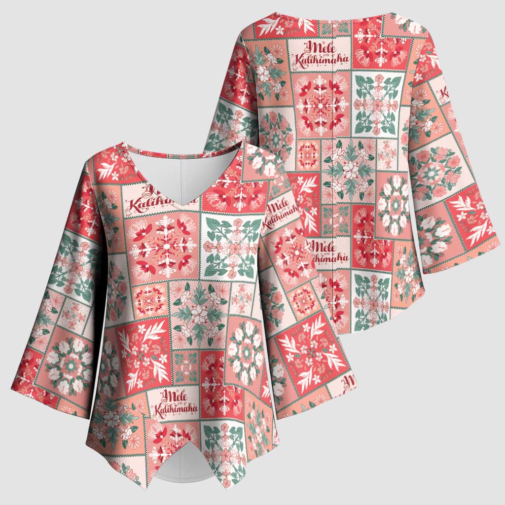 Mele Kalikimaka Hawaii Christmas Kimono Sleeve Blouse Ulaula Seamless Floral Motif - Polynesian Pride