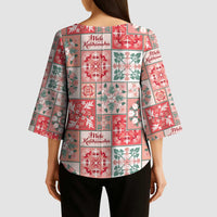 Mele Kalikimaka Hawaii Christmas Kimono Sleeve Blouse Ulaula Seamless Floral Motif - Polynesian Pride