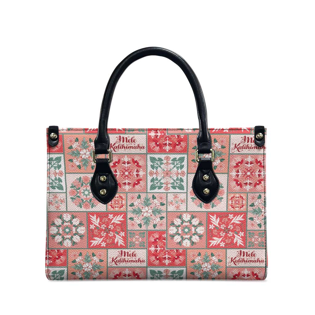 Mele Kalikimaka Hawaii Christmas Leather Bag Ulaula Seamless Floral Motif - Polynesian Pride