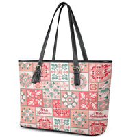 Mele Kalikimaka Hawaii Christmas Leather Tote Bag Ulaula Seamless Floral Motif - Polynesian Pride