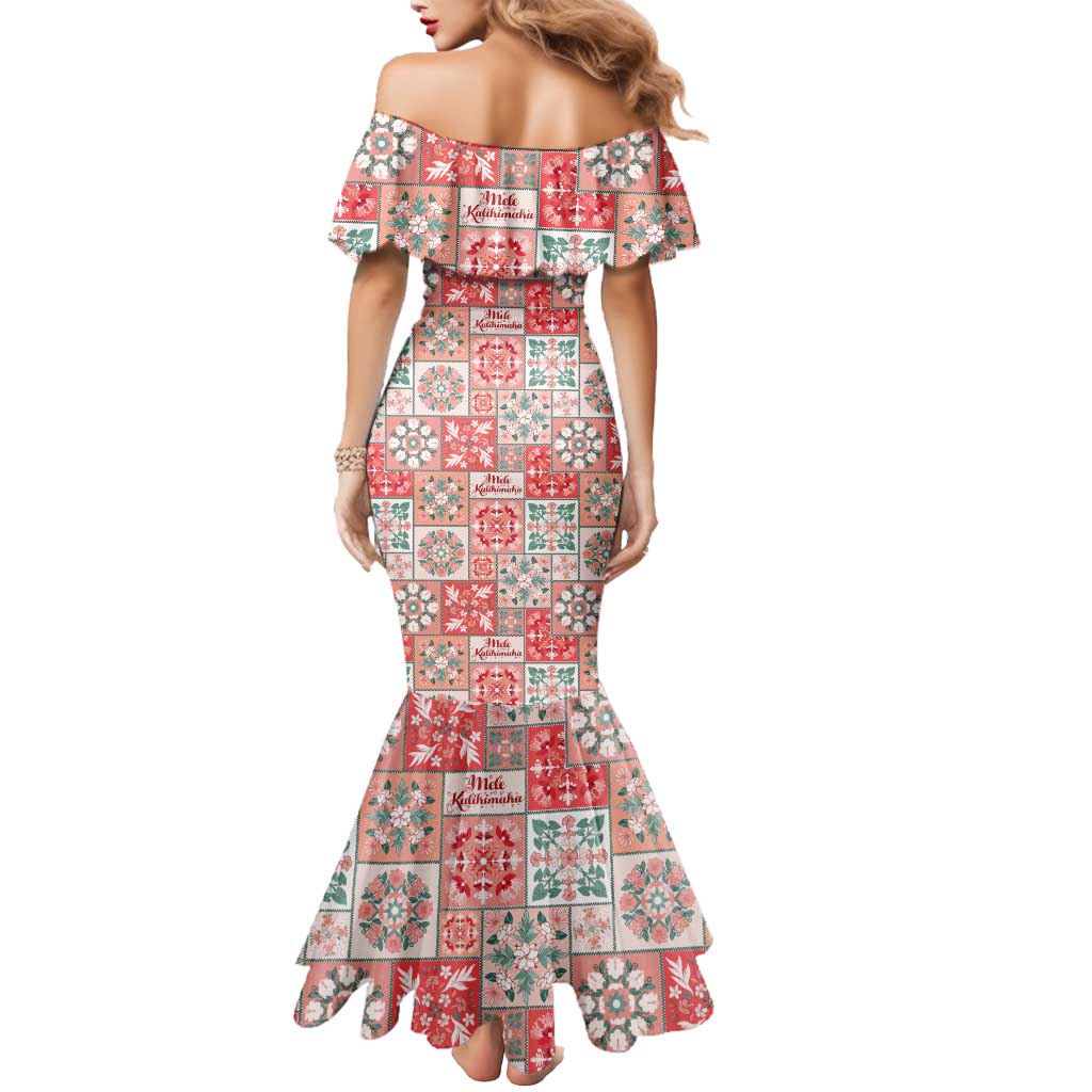 Mele Kalikimaka Hawaii Christmas Mermaid Dress Ulaula Seamless Floral Motif - Polynesian Pride