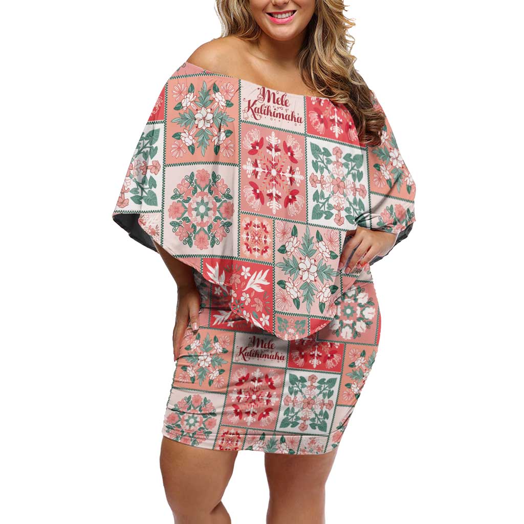 Mele Kalikimaka Hawaii Christmas Off Shoulder Short Dress Ulaula Seamless Floral Motif - Polynesian Pride