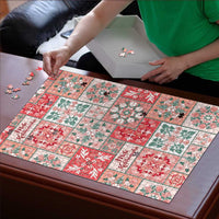 Mele Kalikimaka Hawaii Christmas Puzzle Ulaula Seamless Floral Motif - Polynesian Pride