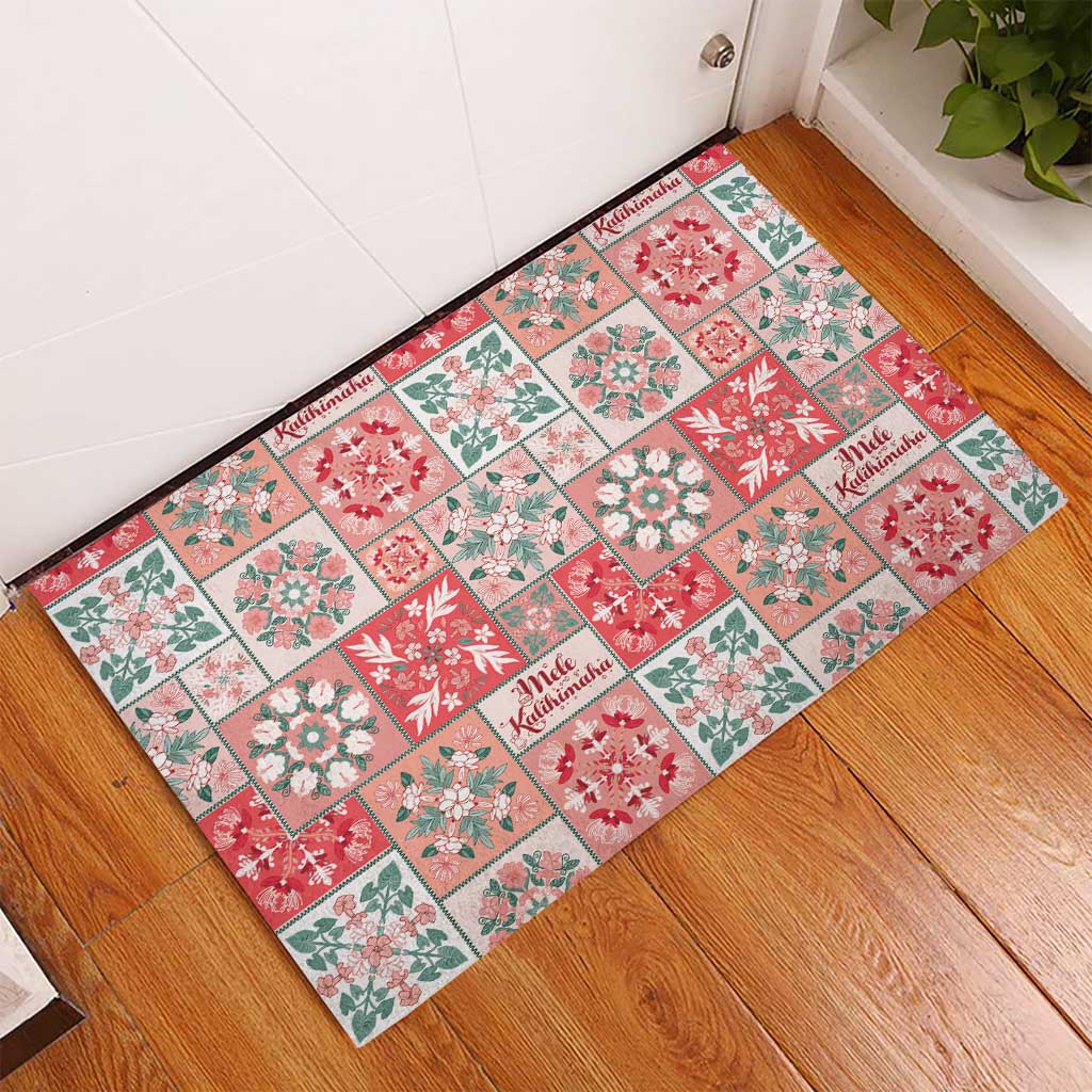 Mele Kalikimaka Hawaii Christmas Rubber Doormat Ulaula Seamless Floral Motif - Polynesian Pride