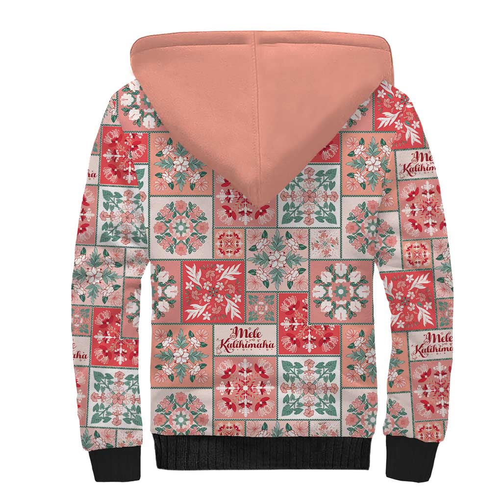 Mele Kalikimaka Hawaii Christmas Sherpa Hoodie Ulaula Seamless Floral Motif - Polynesian Pride