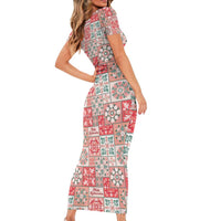 Mele Kalikimaka Hawaii Christmas Short Sleeve Bodycon Dress Ulaula Seamless Floral Motif - Polynesian Pride