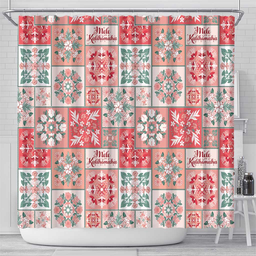 Mele Kalikimaka Hawaii Christmas Shower Curtain Ulaula Seamless Floral Motif - Polynesian Pride