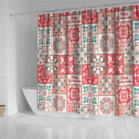 Mele Kalikimaka Hawaii Christmas Shower Curtain Ulaula Seamless Floral Motif - Polynesian Pride