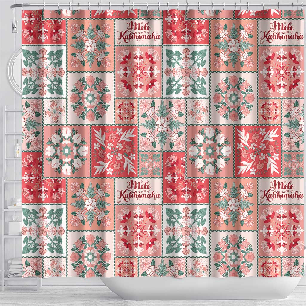 Mele Kalikimaka Hawaii Christmas Shower Curtain Ulaula Seamless Floral Motif - Polynesian Pride