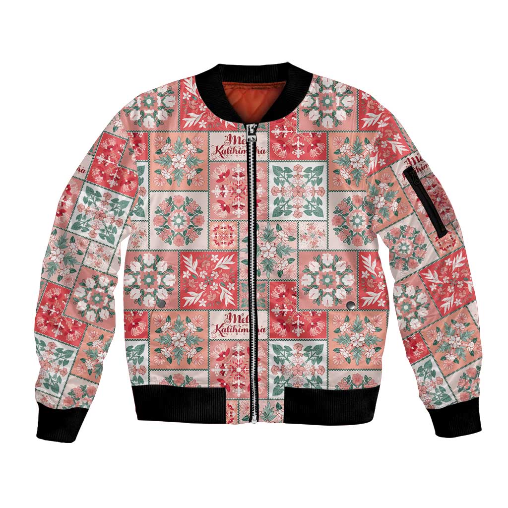 Mele Kalikimaka Hawaii Christmas Sleeve Zip Bomber Jacket Ulaula Seamless Floral Motif - Polynesian Pride