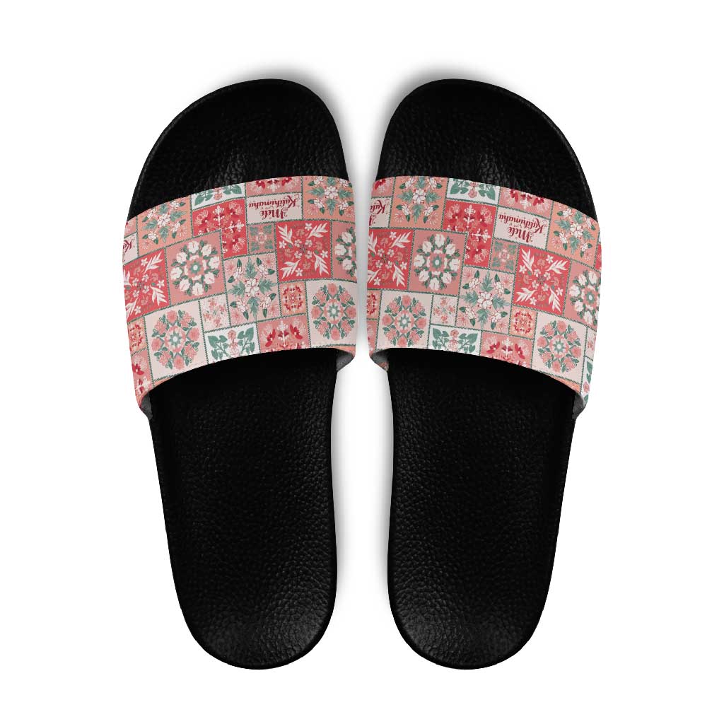 Mele Kalikimaka Hawaii Christmas Slide Sandals Ulaula Seamless Floral Motif - Polynesian Pride