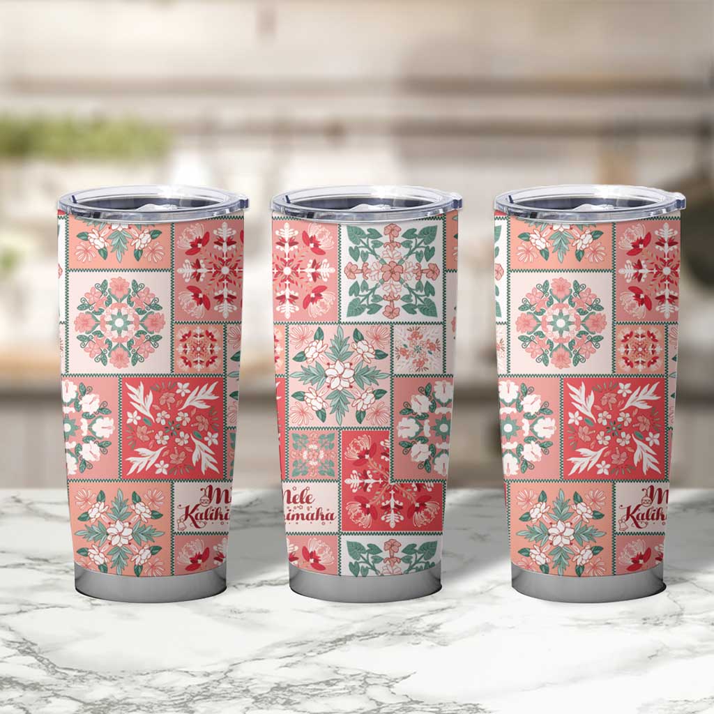 Mele Kalikimaka Hawaii Christmas Tumbler Cup Ulaula Seamless Floral Motif - Polynesian Pride