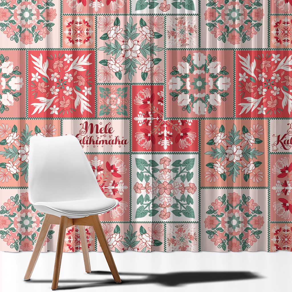 Mele Kalikimaka Hawaii Christmas Window Curtain Ulaula Seamless Floral Motif - Polynesian Pride