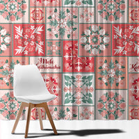 Mele Kalikimaka Hawaii Christmas Window Curtain Ulaula Seamless Floral Motif - Polynesian Pride