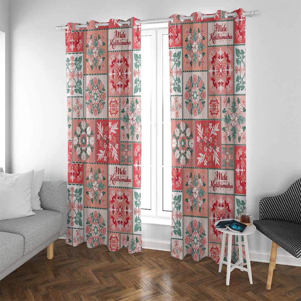 Mele Kalikimaka Hawaii Christmas Window Curtain Ulaula Seamless Floral Motif - Polynesian Pride