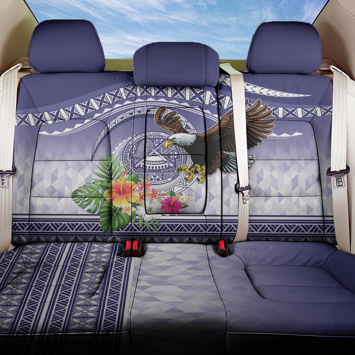 American Samoa Bald Eagle Back Car Seat Cover Polynesian Tropical Flowers