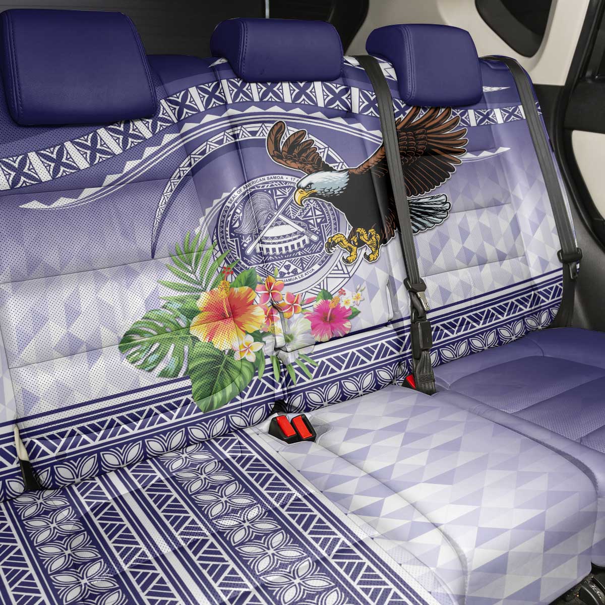 American Samoa Bald Eagle Back Car Seat Cover Polynesian Tropical Flowers