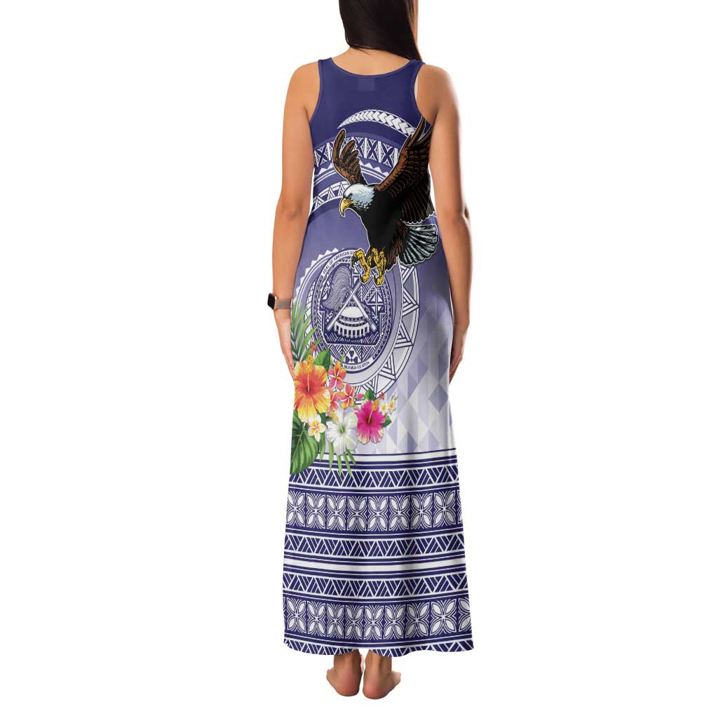American Samoa Bald Eagle Family Matching Tank Maxi Dress and Hawaiian Shirt Polynesian Tropical Flowers