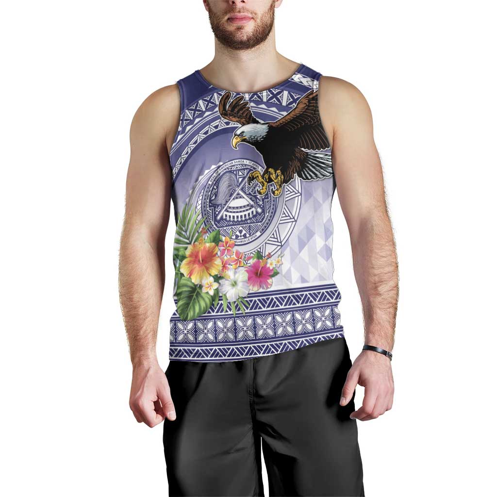 American Samoa Bald Eagle Men Tank Top Polynesian Tropical Flowers