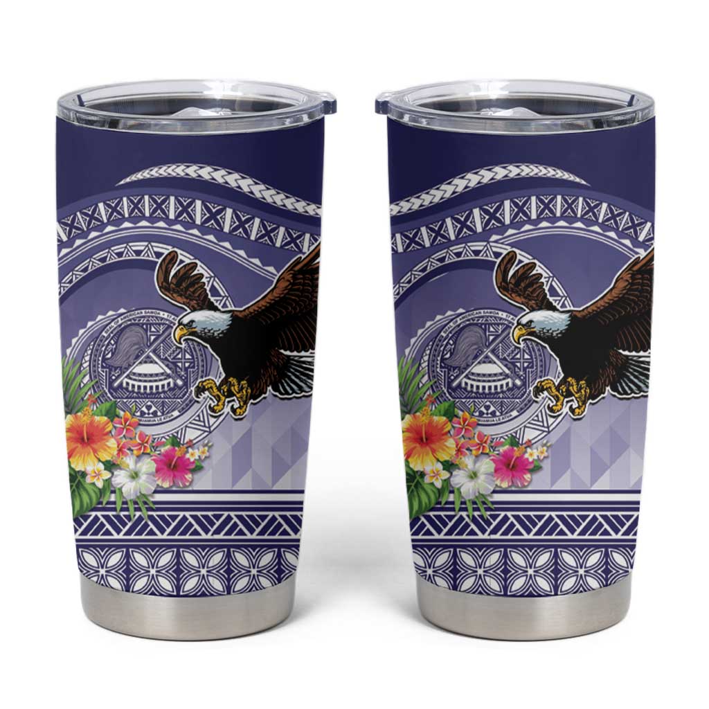 American Samoa Bald Eagle Tumbler Cup Polynesian Tropical Flowers