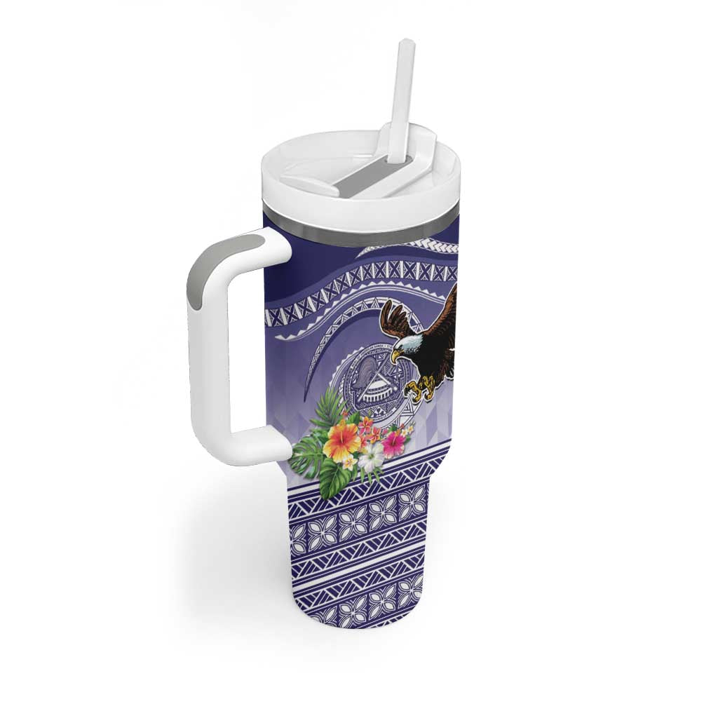 American Samoa Bald Eagle Tumbler With Handle Polynesian Tropical Flowers